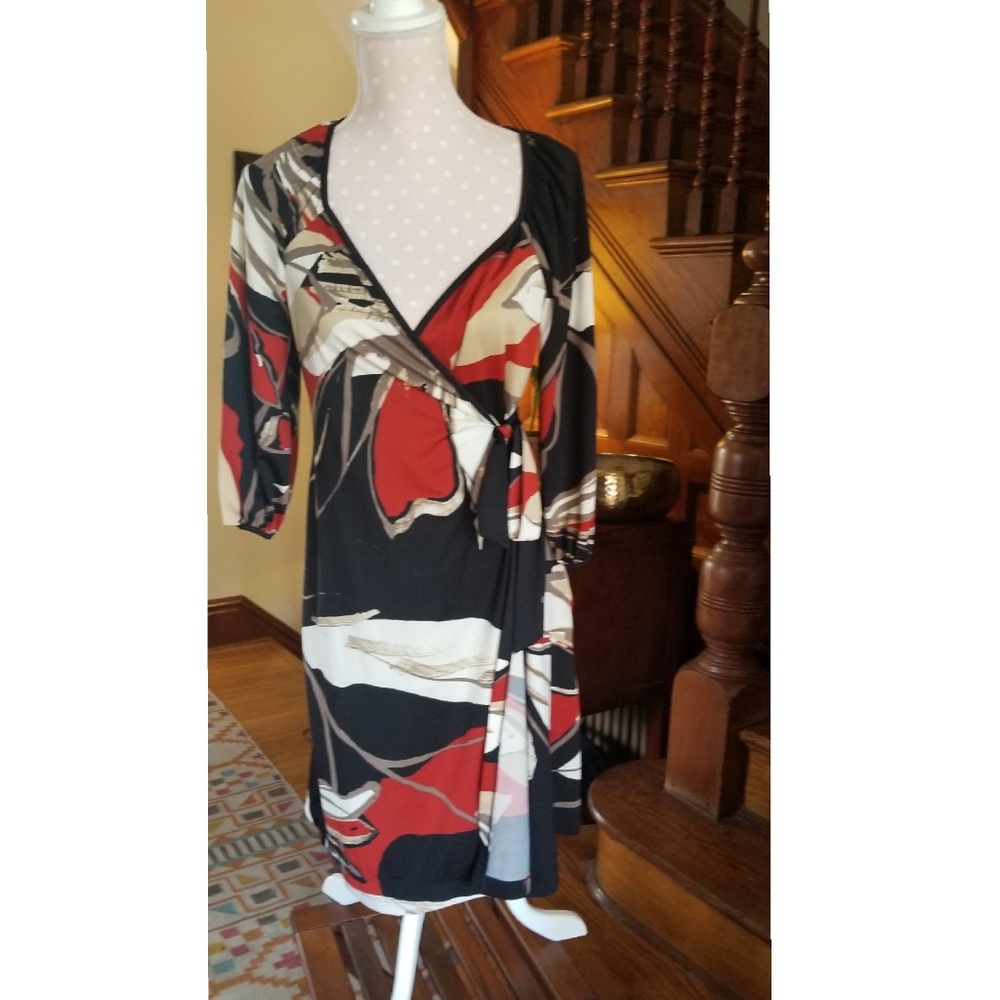 Black cream and red wrap dress